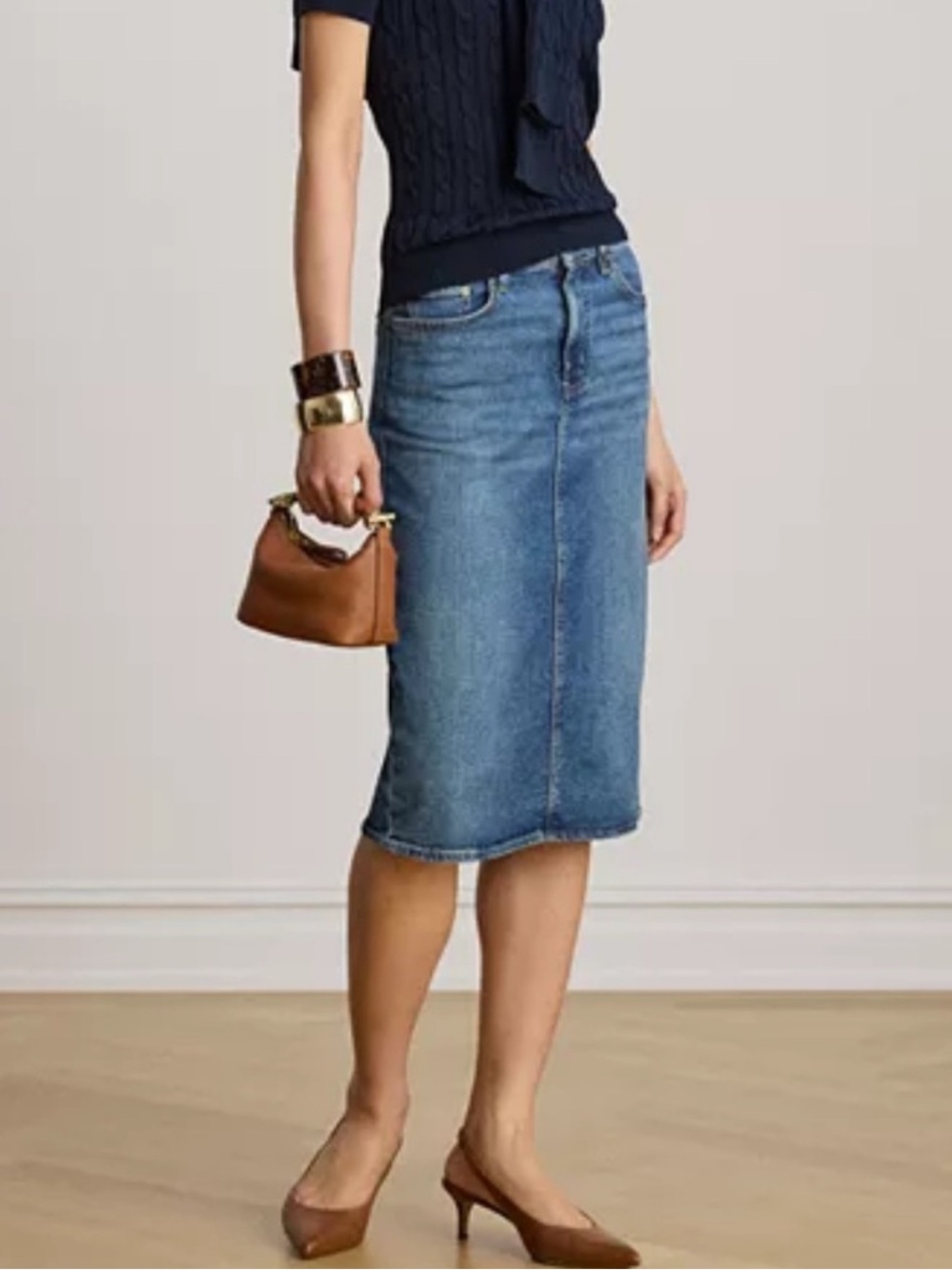 LRL Lauren Ralph Lauren Sunset Indigo Wash Distressed Denim Jean Pencil Skirt 2